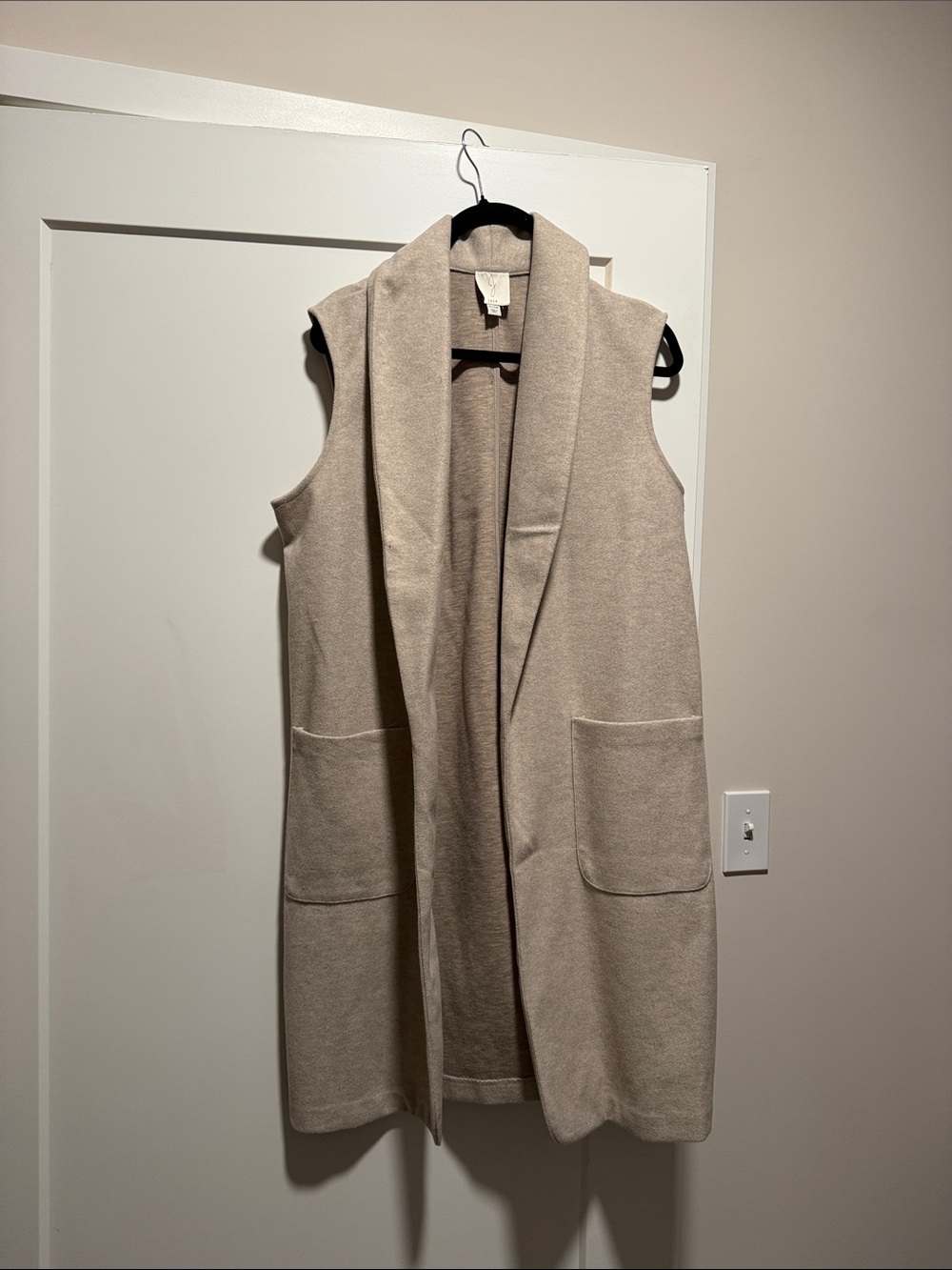 Sleeveless Long Open Front Vest Coat - Beige